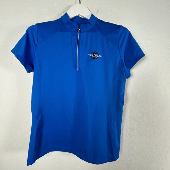 Tail Womens Blue Short Sleeve 1/4 Zip Golf Polo Shirt Tehama Logo Large Stretch - Picture 1 of 9